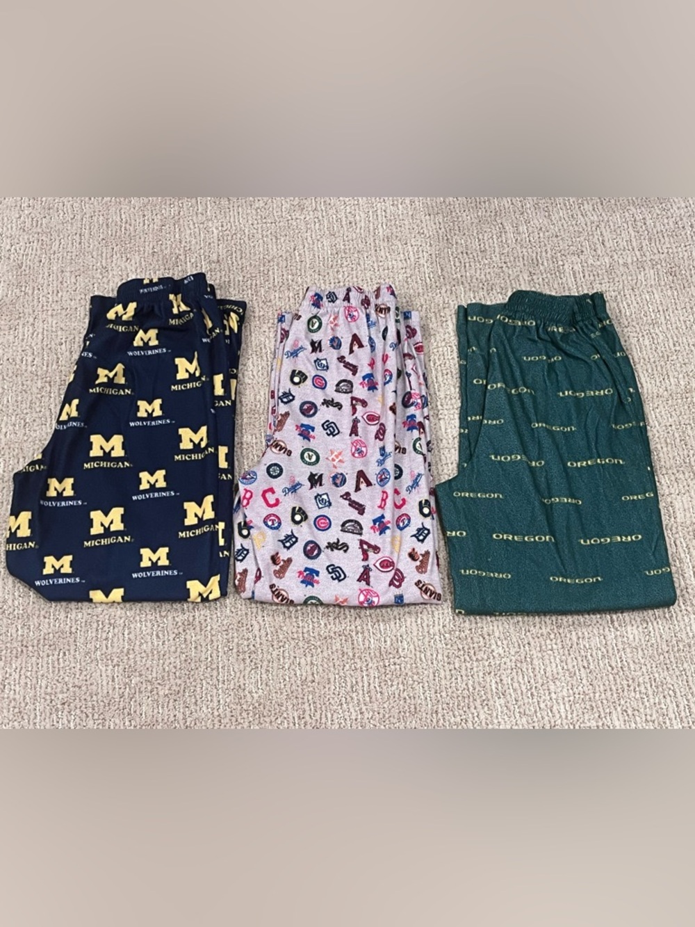 Lot of 3 Kids Flannel Pajamas MLB Oregon Michigan Size YM
